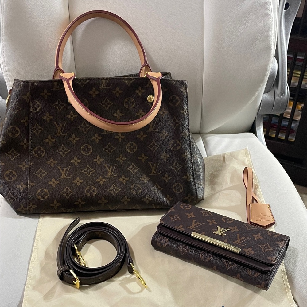 Monogram Canvas Top-Handle Shoulder Bag with Matching Wallet